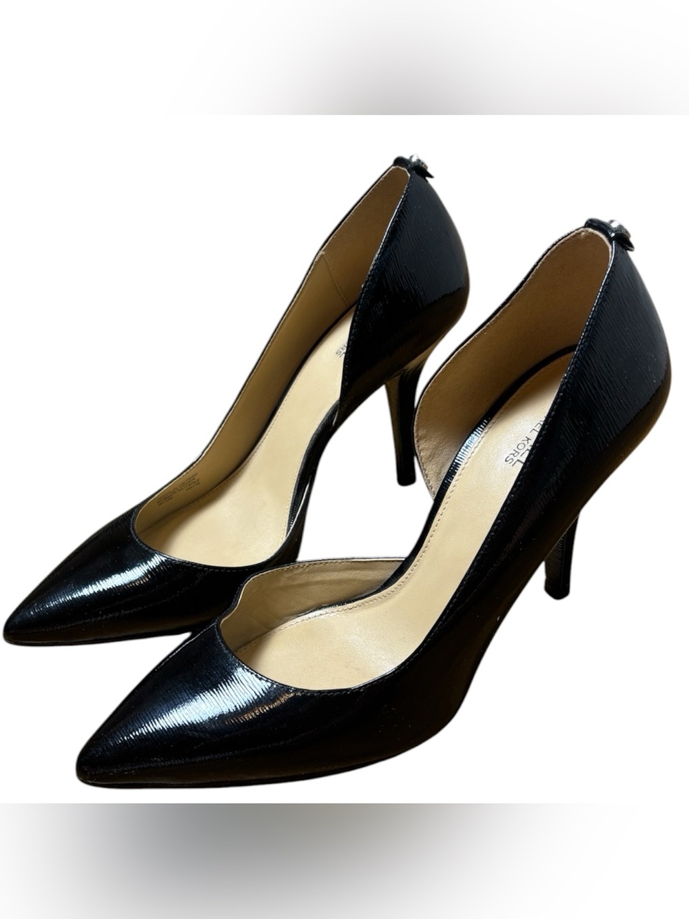 Michael Kors Nathalie Flex Black Patent Leather Pump Heels D'Orsay Pointed Toe
